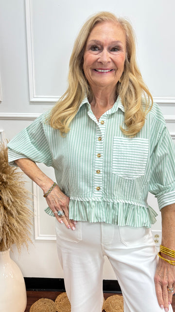 Sage Breeze Striped Peplum By Eesome