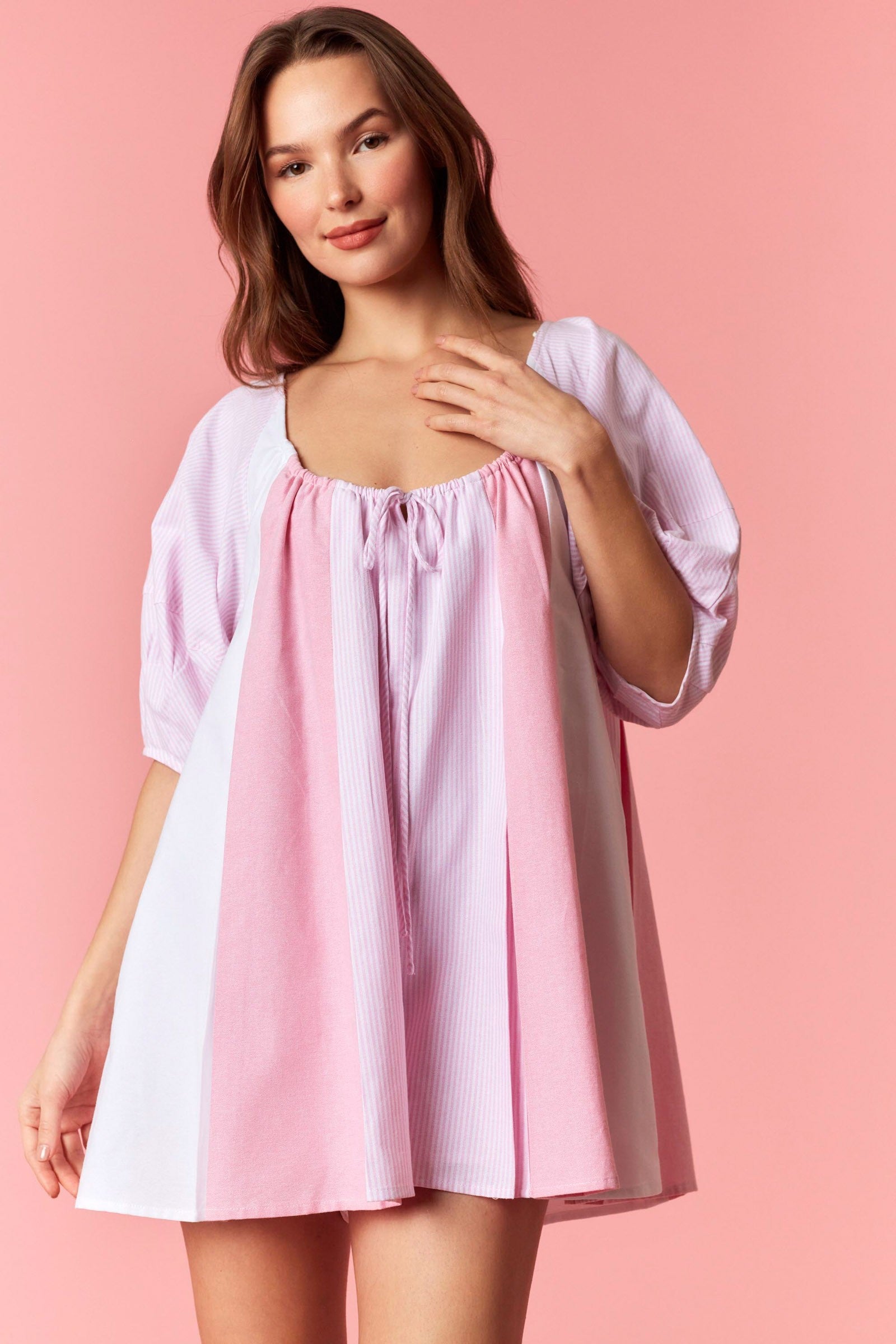 Pink Lemonade Oxford Romper By Peach Love