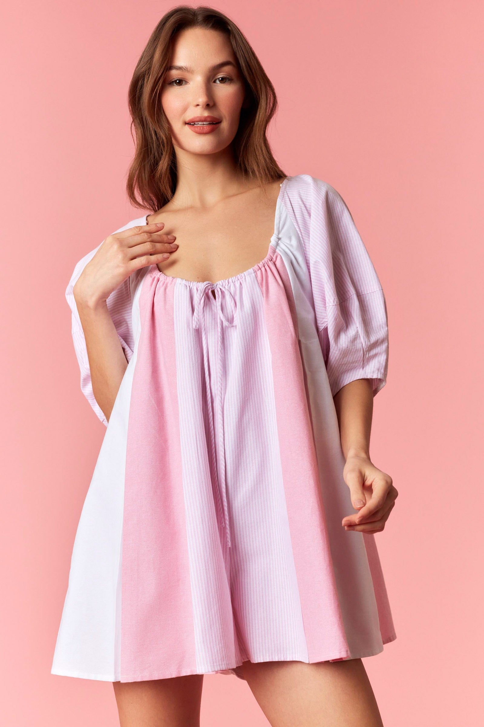 Pink Lemonade Oxford Romper By Peach Love