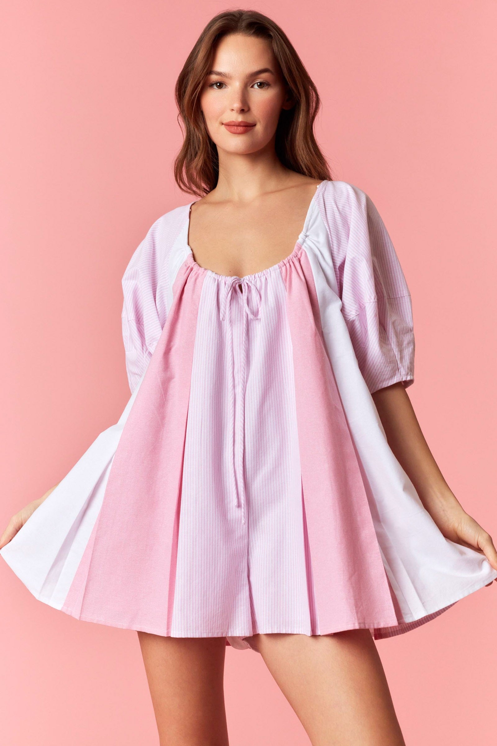 Pink Lemonade Oxford Romper By Peach Love