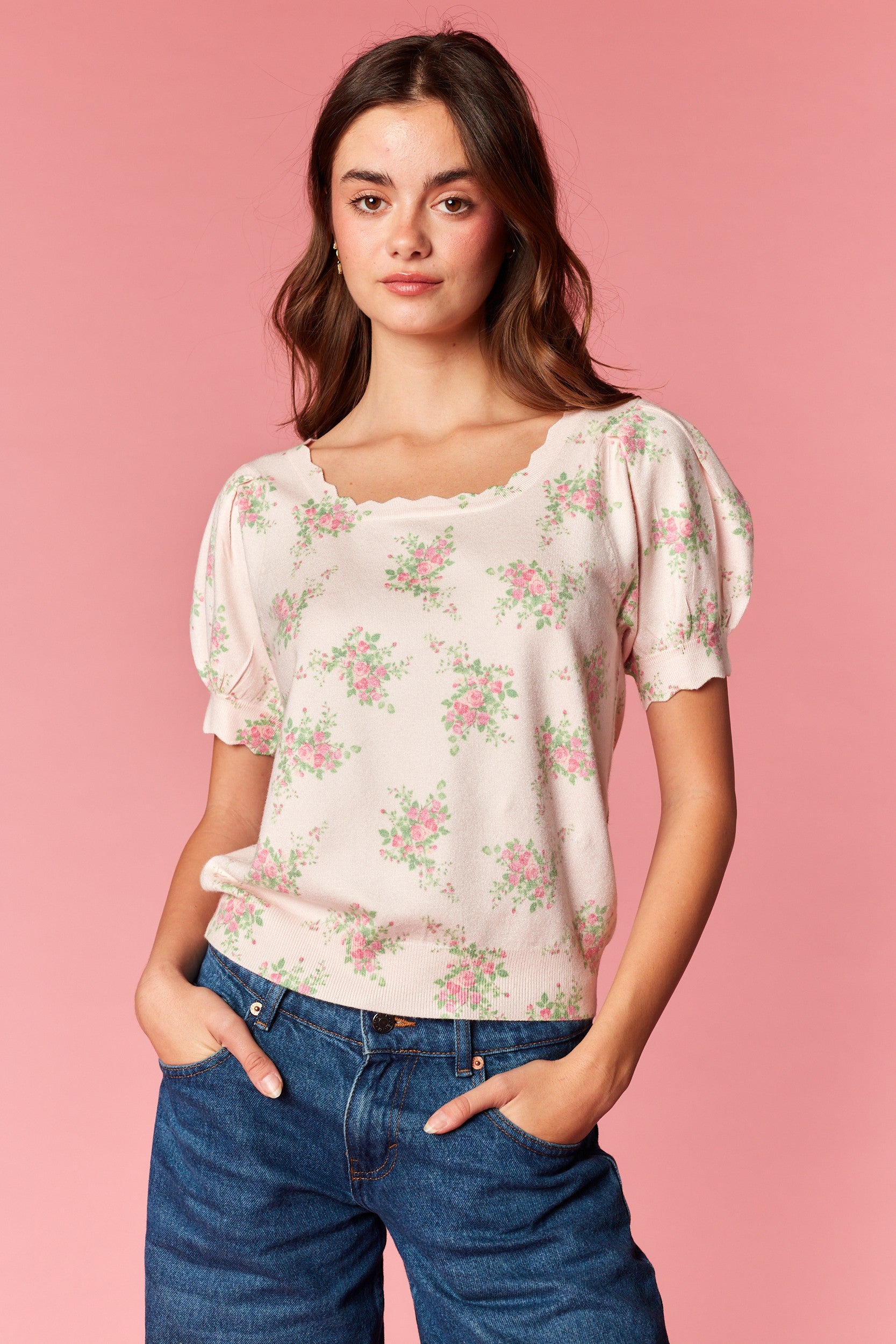 Vintage Bloom Puff Sleeve Knit Top By Rareraw