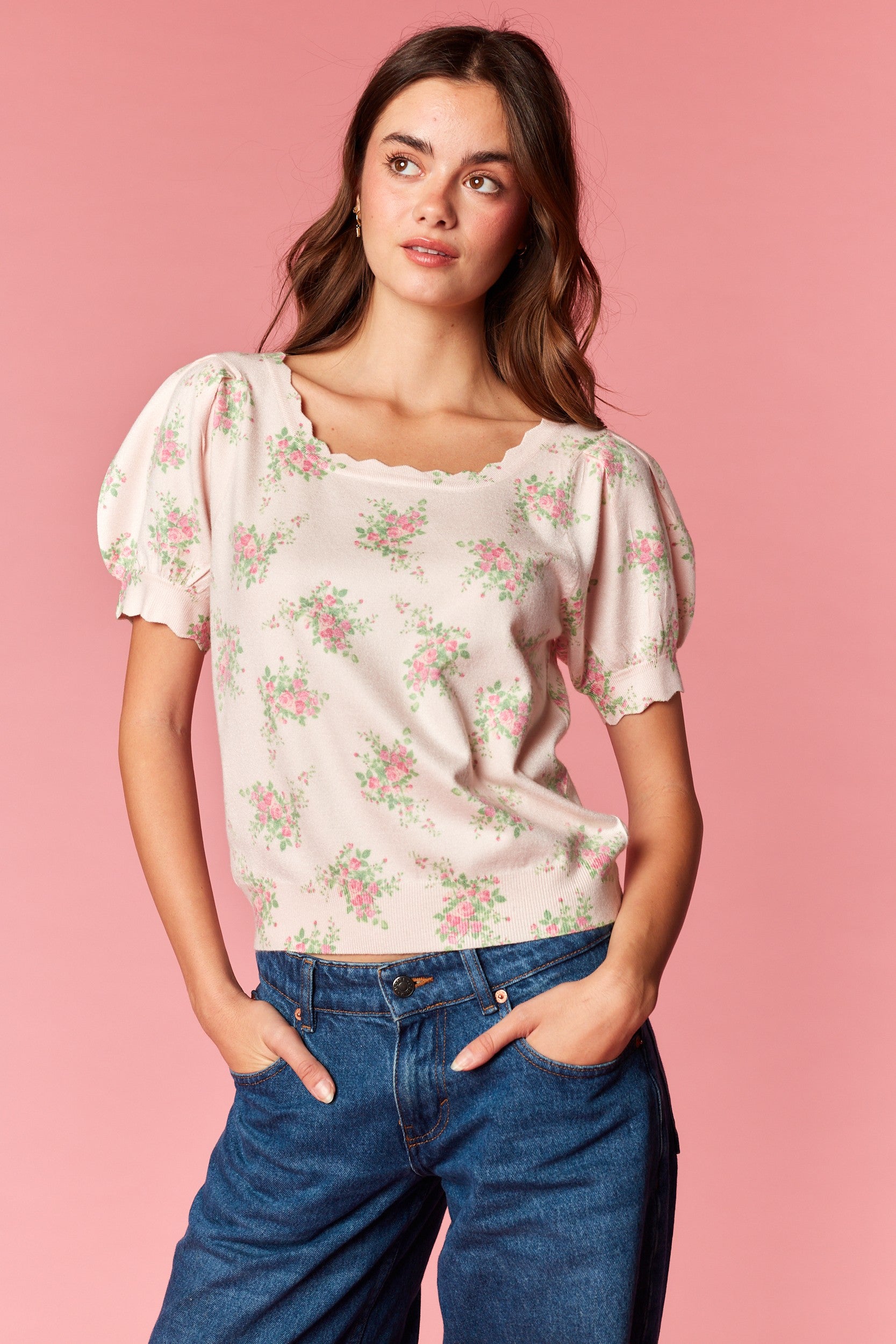 Vintage Bloom Puff Sleeve Knit Top By Rareraw