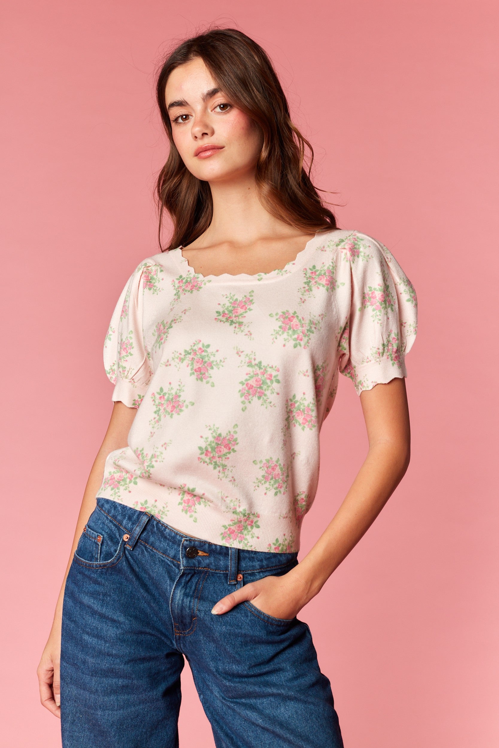 Vintage Bloom Puff Sleeve Knit Top By Rareraw