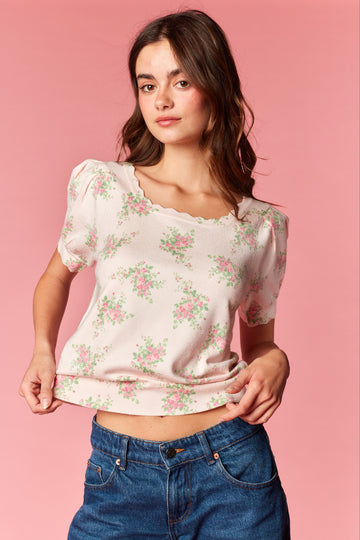 Vintage Bloom Puff Sleeve Knit Top By Rareraw