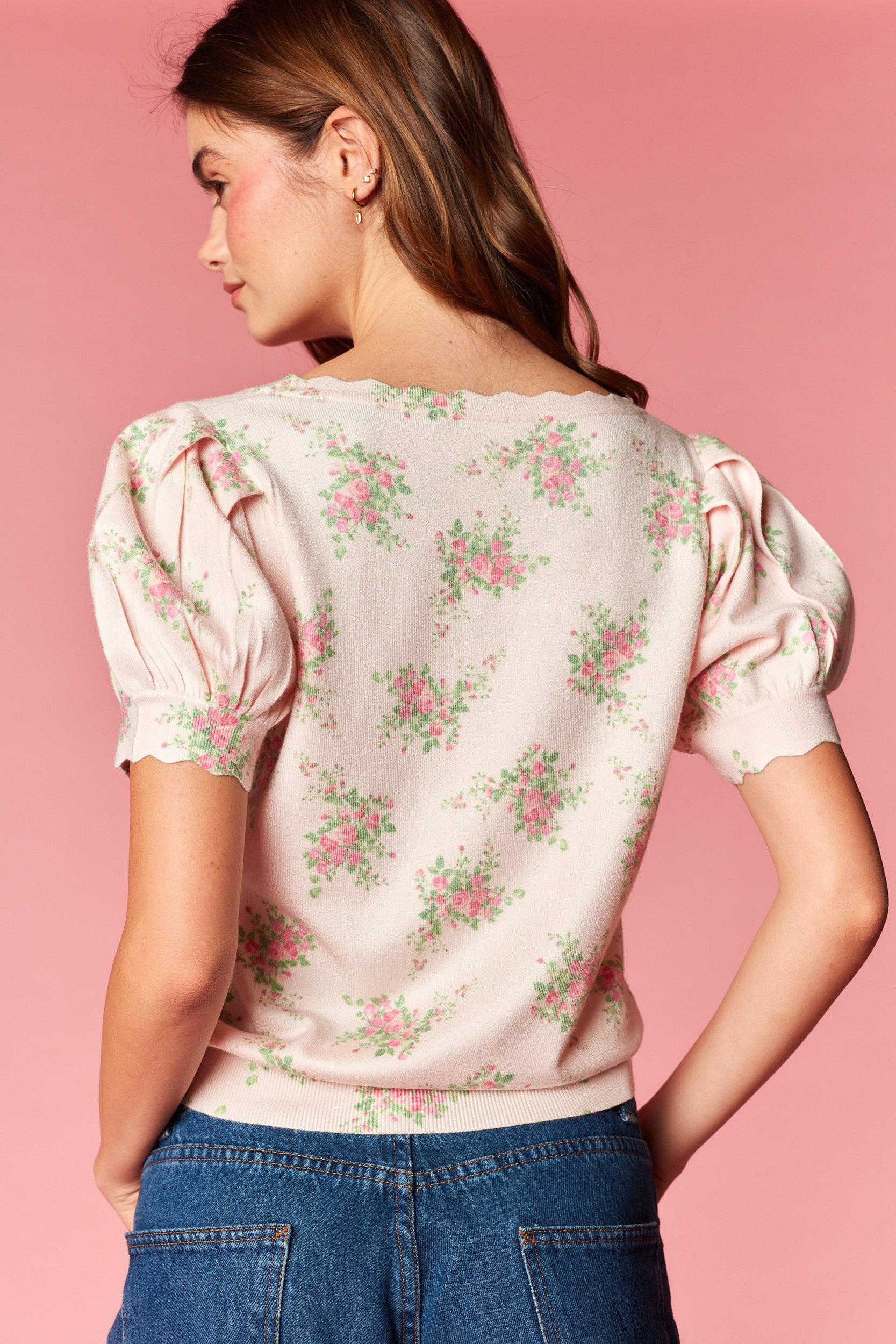 Vintage Bloom Puff Sleeve Knit Top By Rareraw