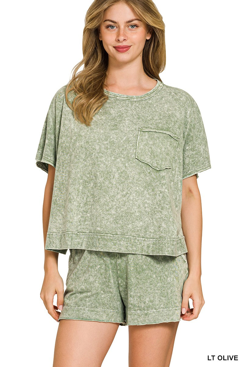 Halo Snow Washed Boxy Top & Shorts Set By Zenana