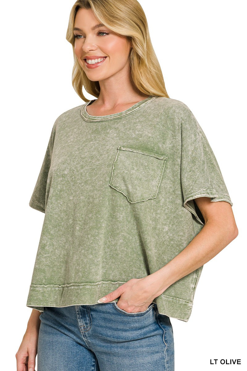 Halo Washed Oversized Top By Zenana