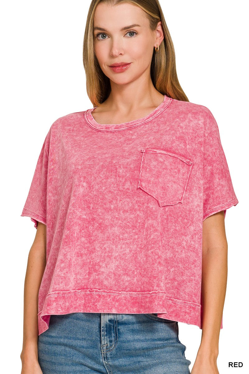 Halo Washed Oversized Top By Zenana