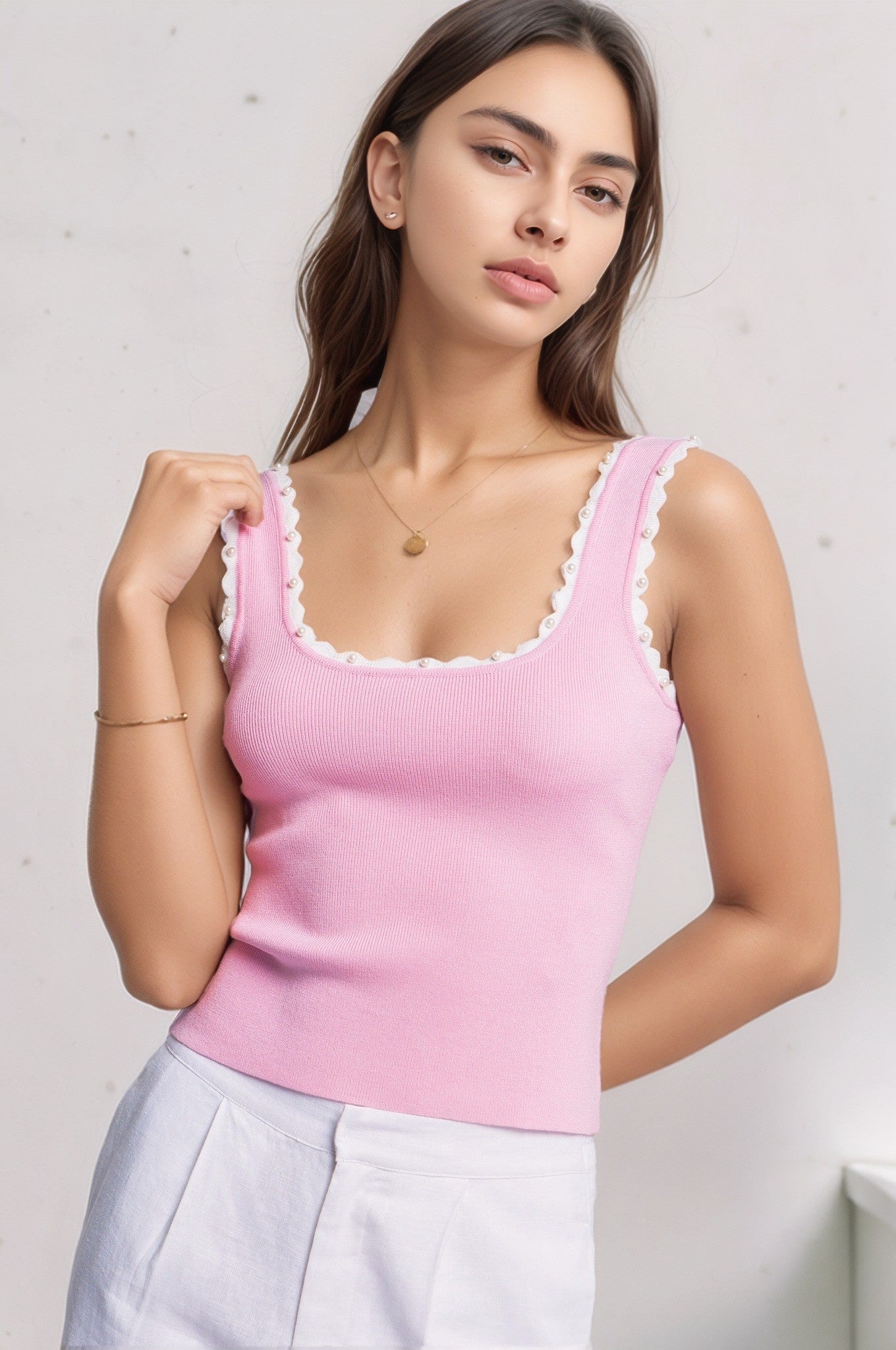 Pretty Pearl Knit Tank By Nadia