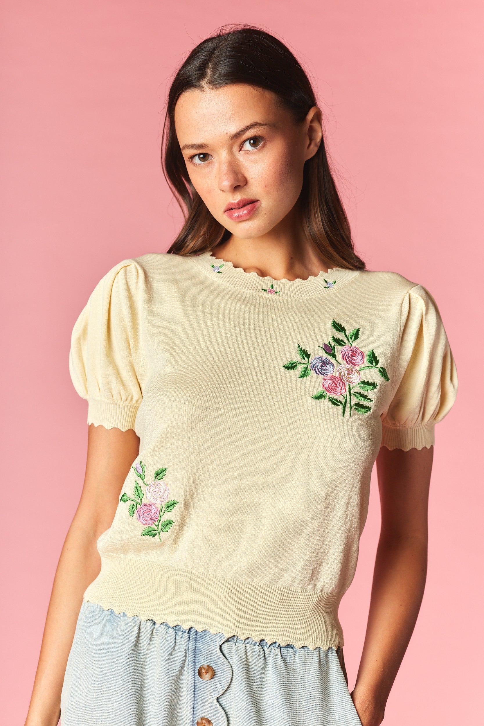 Rosie Romance Embroidered Knit Top By Rareraw
