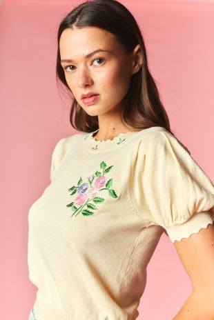 Rosie Romance Embroidered Knit Top By Rareraw