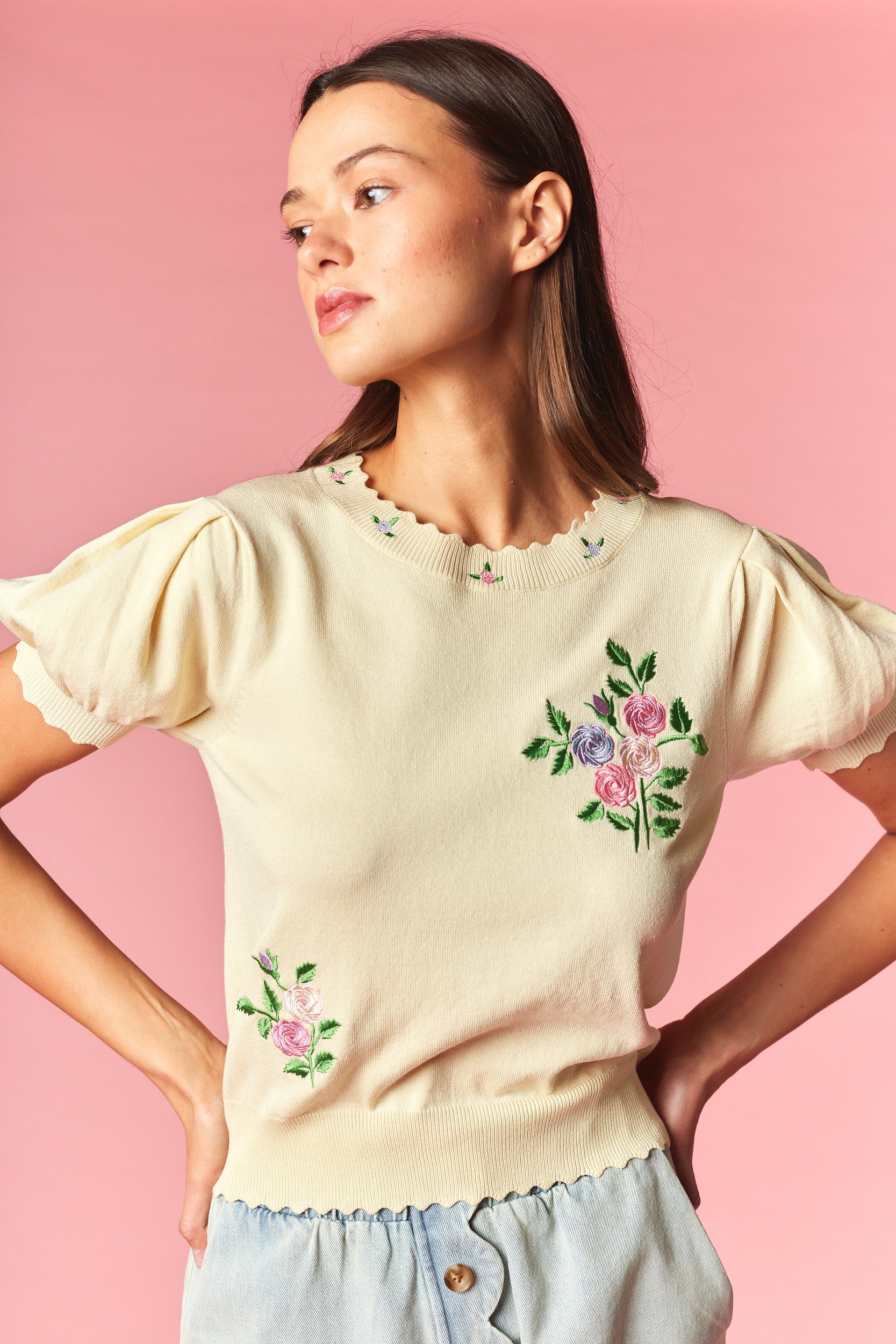Rosie Romance Embroidered Knit Top By Rareraw