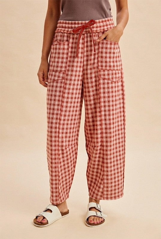 Cozy Check Barrel Pants By Anniewear