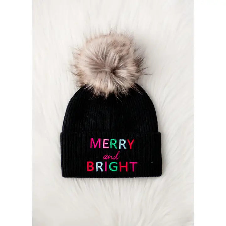 Black Merry & Bright Knit Pom Hat