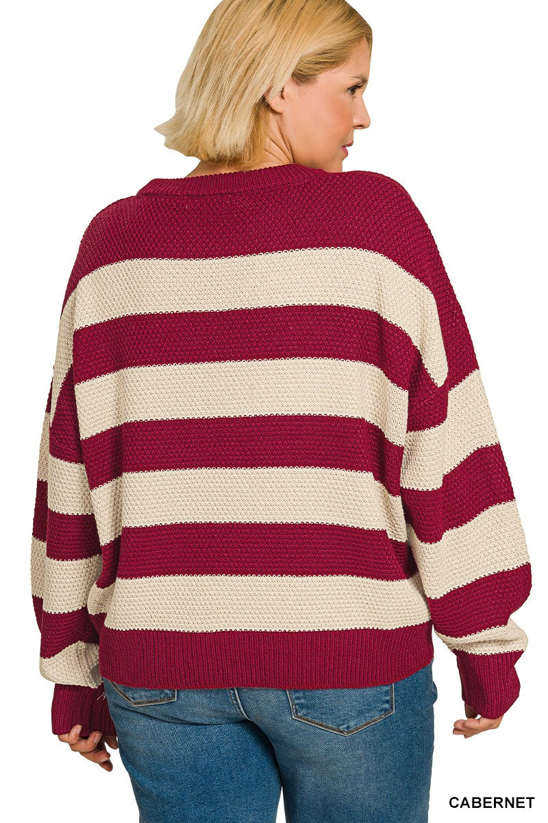 Curvy Striped Drop Sweater By Zenana