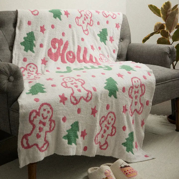 Christmas Holly Jolly Terry Cloth Blanket For Christmas Gift