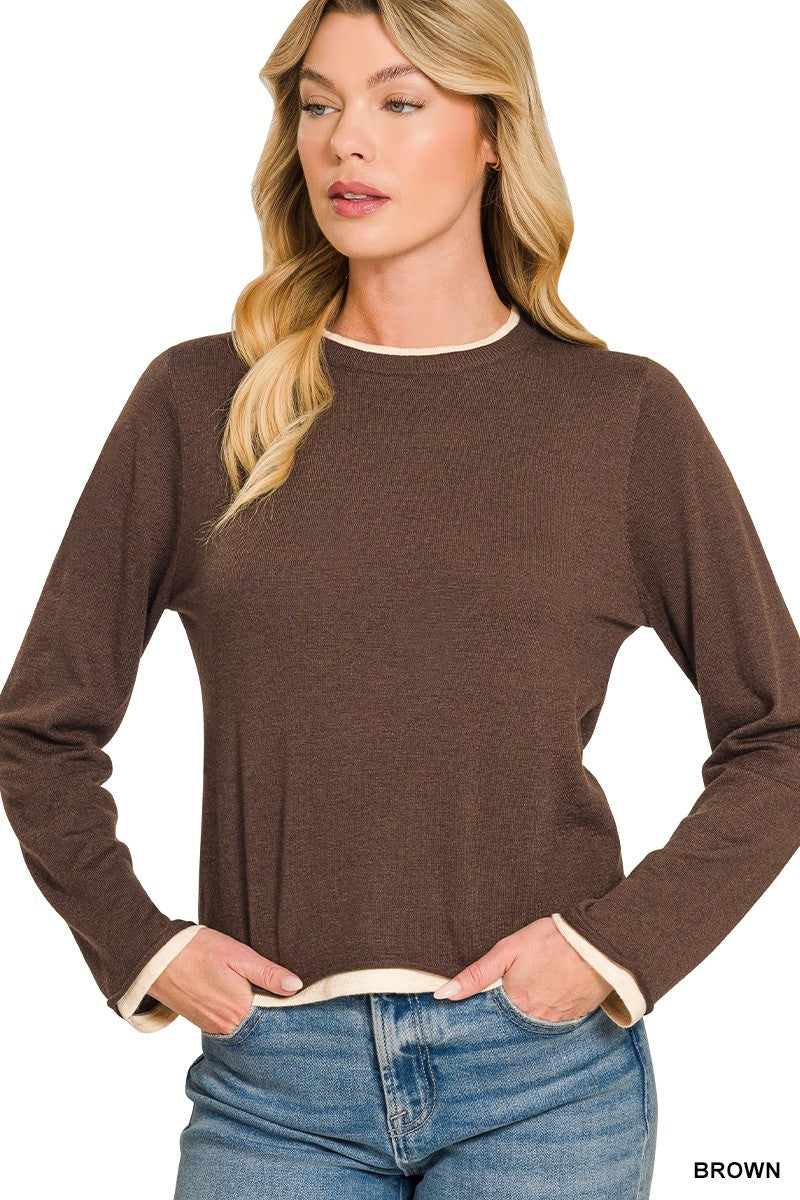 Wool Blend Round Neck Sweater By Zenana