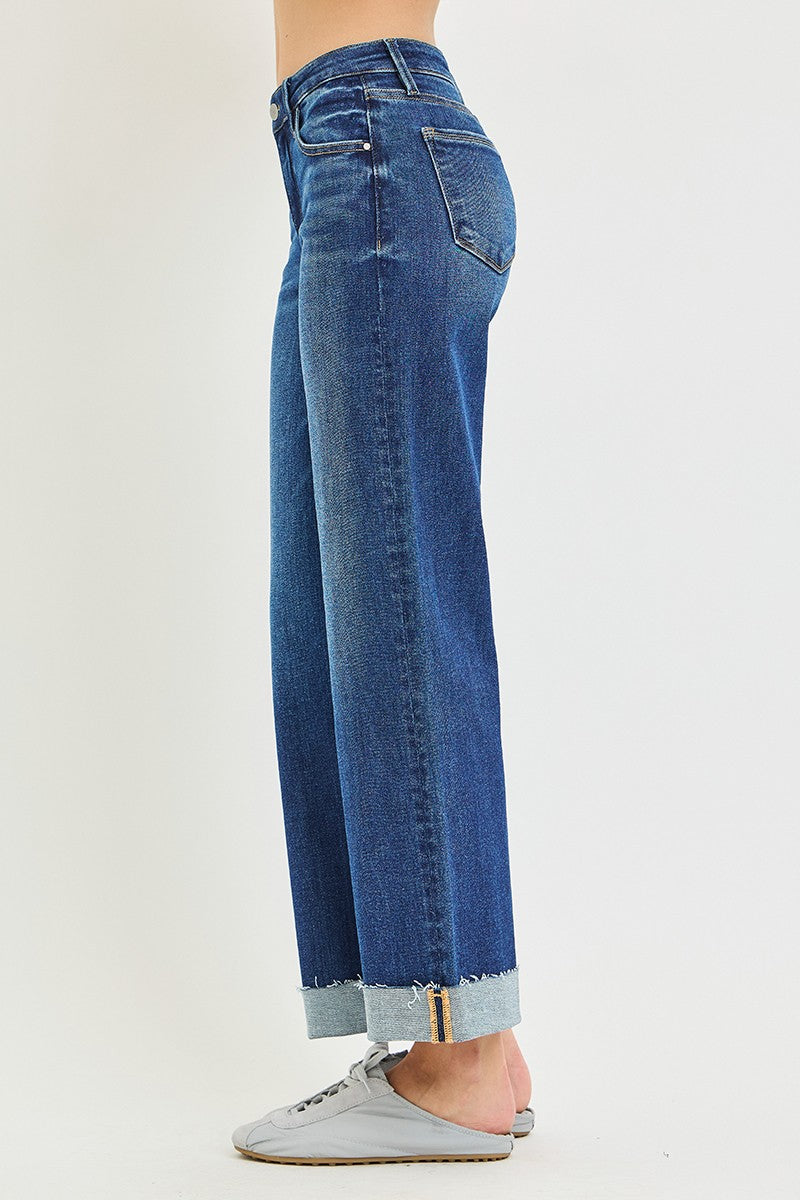 Risen Mid Rise Ankle Straight Cuffed Hem Jeans 21978