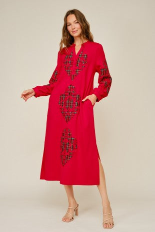 Merry in Plaid Appliqué Midi Dress