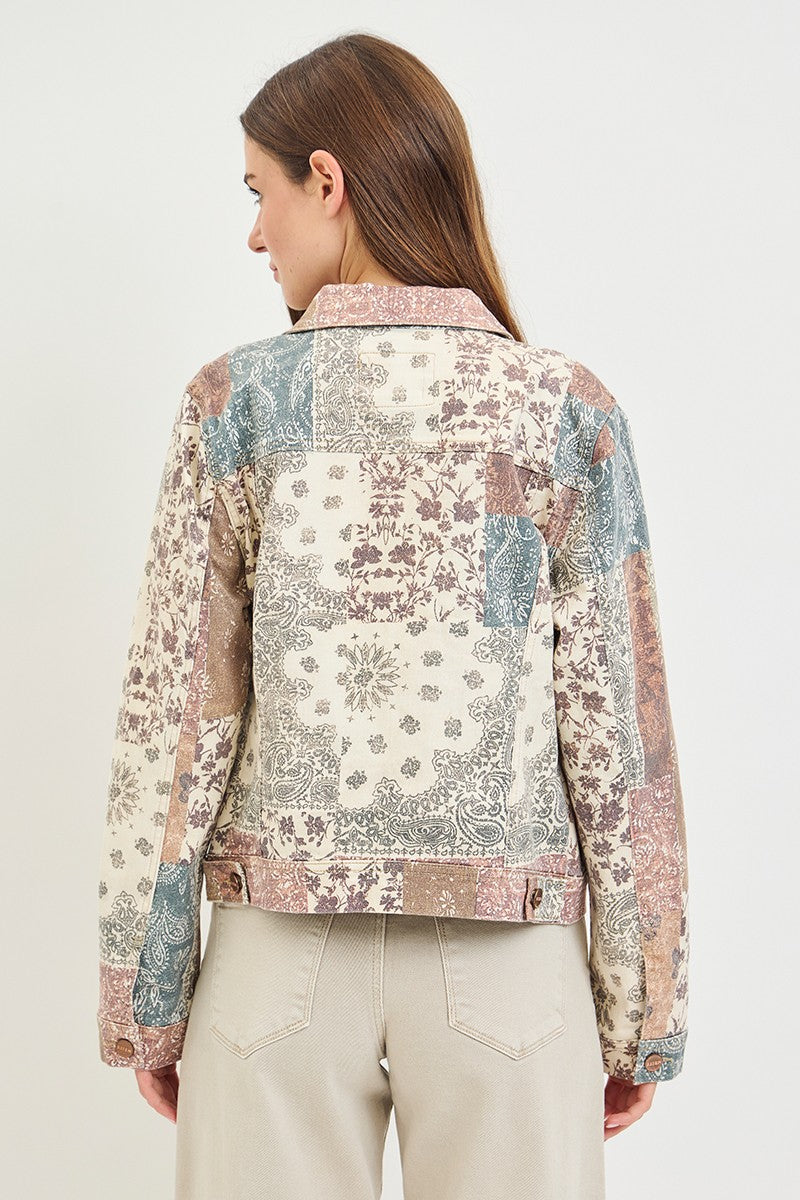 Reg/ Plus Paisley Print Denim Jacket