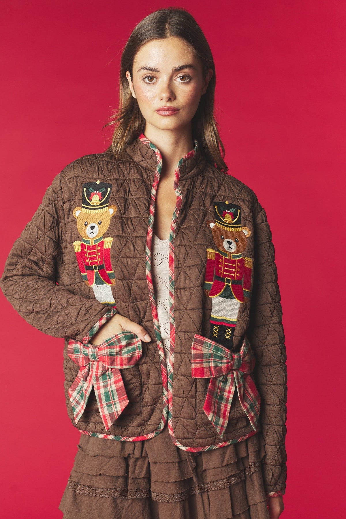 Teddy Bear Christmas Wishes Quilted Jacket