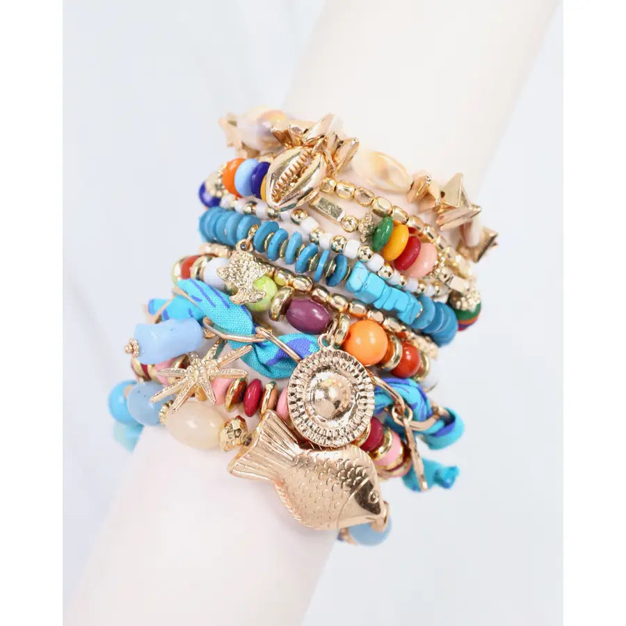 Urbana Beaded Stretch Bracelet Blue Multi By Caroline Hill
