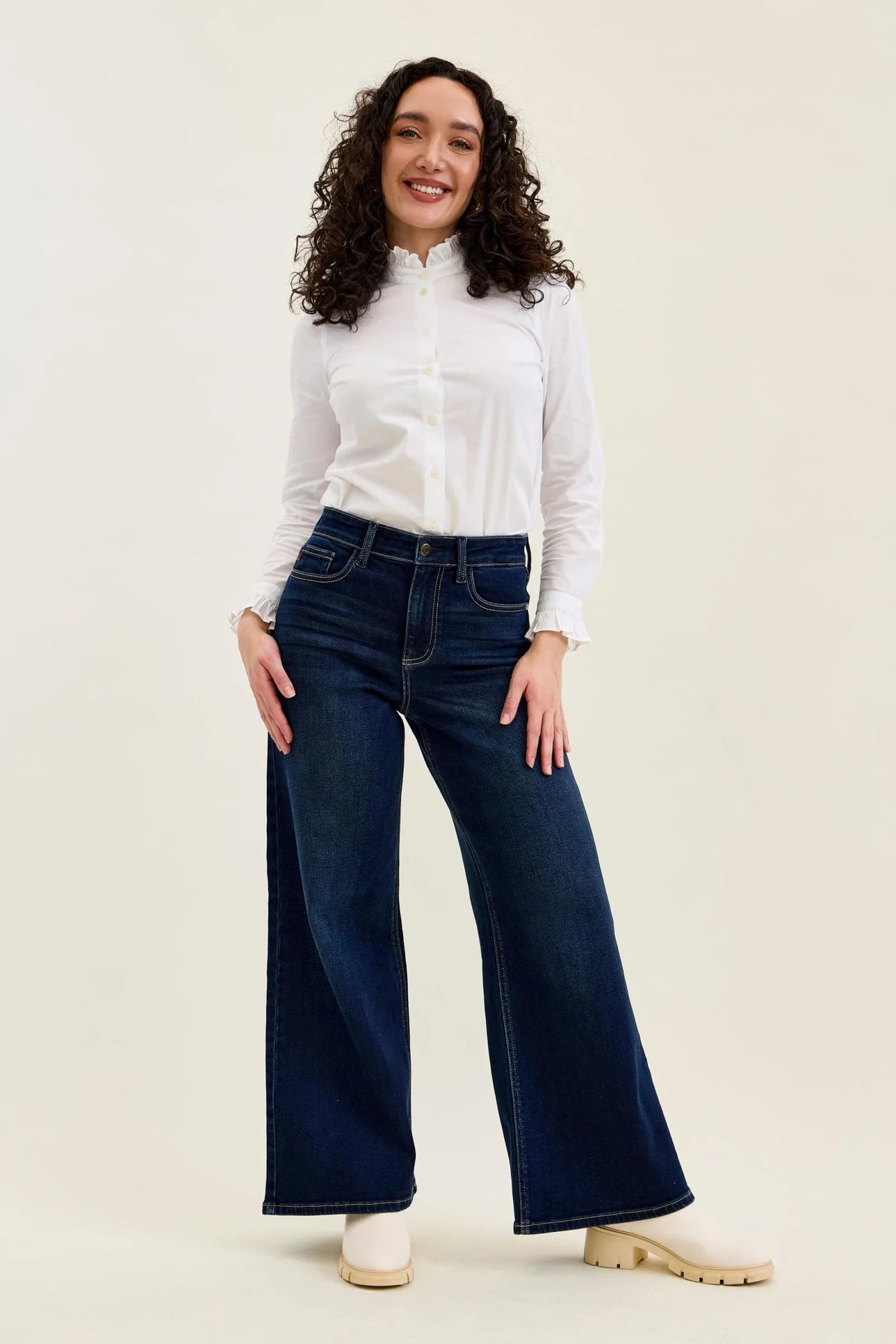 Petite- Judy Blue High Waist Lux Dark Twighlight Retro Wide Leg Denim Jeans 82748
