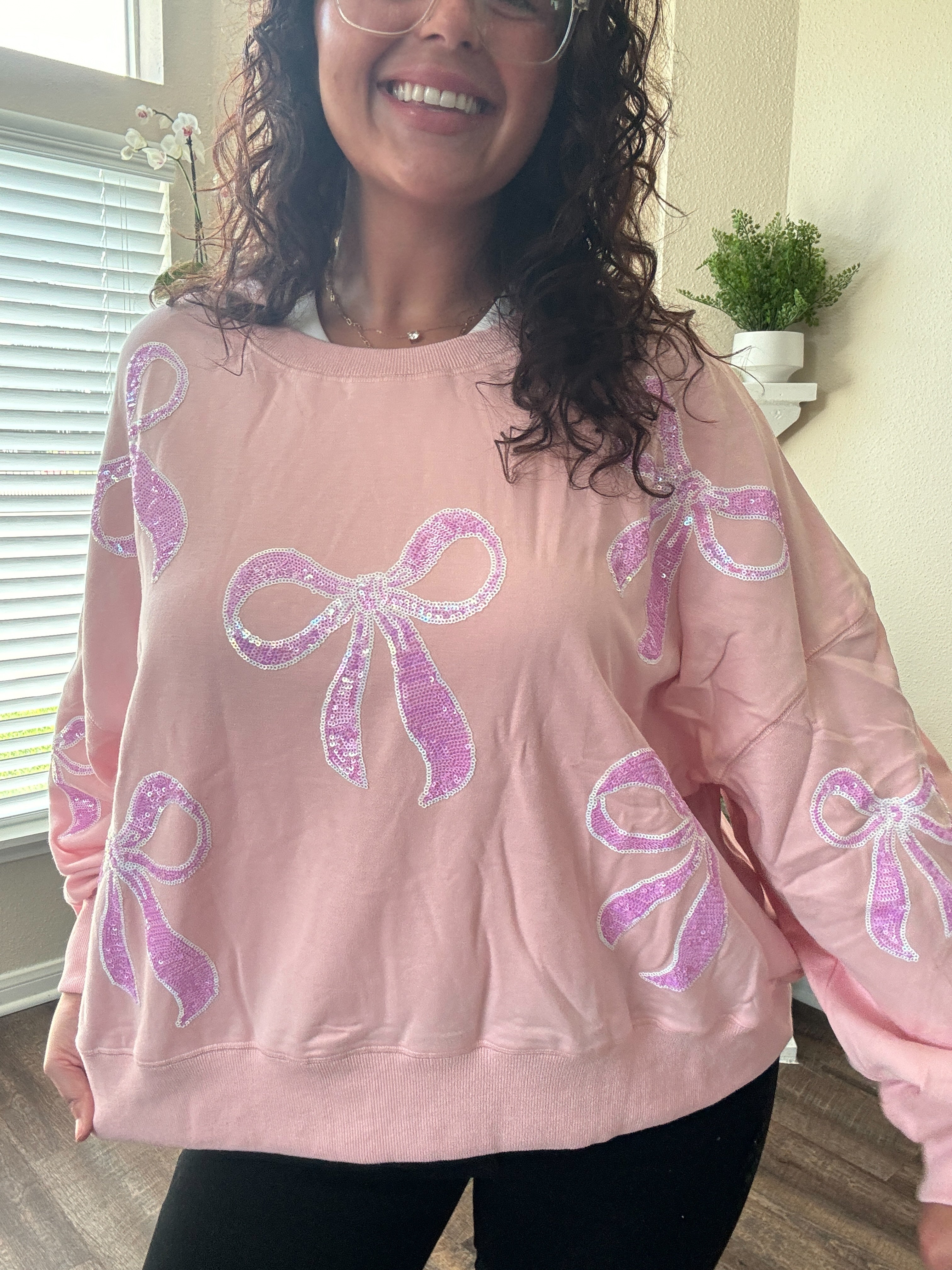 Sequin Ribbon Embroidery Oversized Sweatshirt