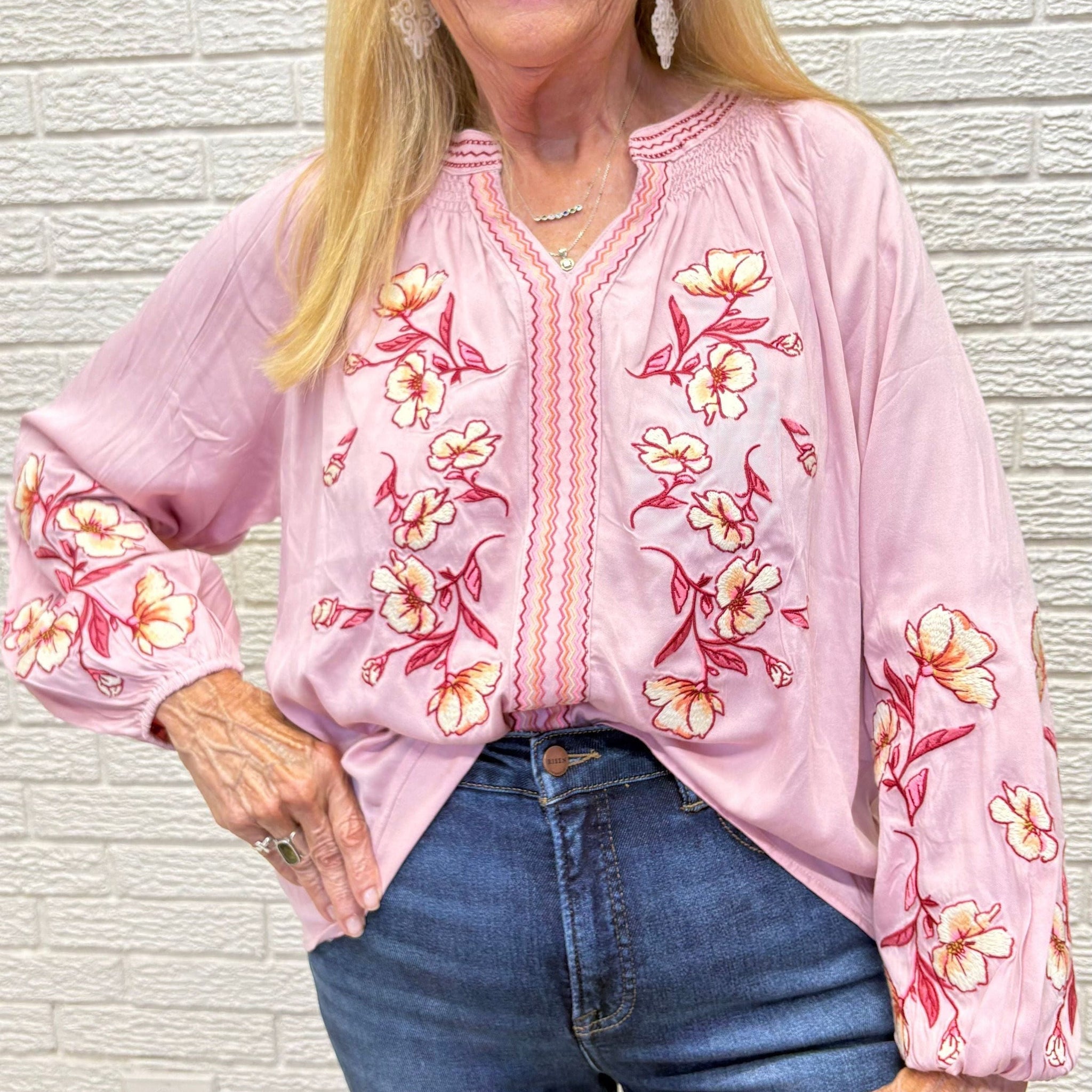 Embroidery Detailed Woven Top- By Easel