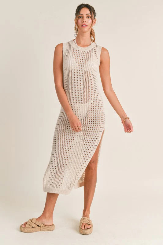 Sleeveless Crochet Knit Cover Up Midi Dress