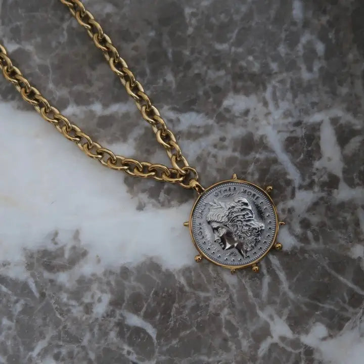 Two Toned Coin Necklace By CHANSUTTPEARLS