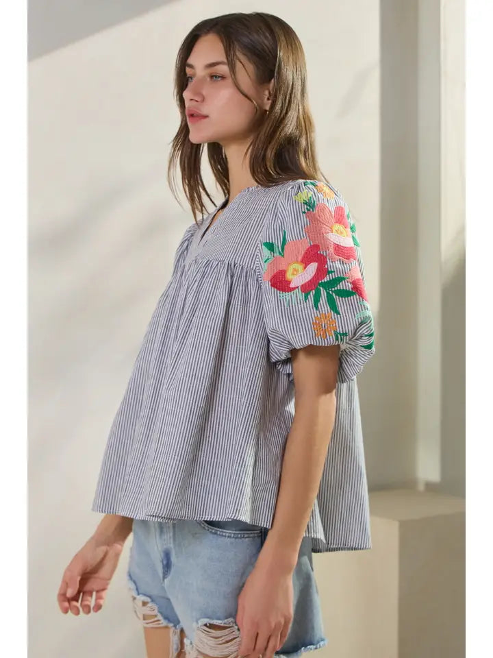 striped cotton blouse with embroidery