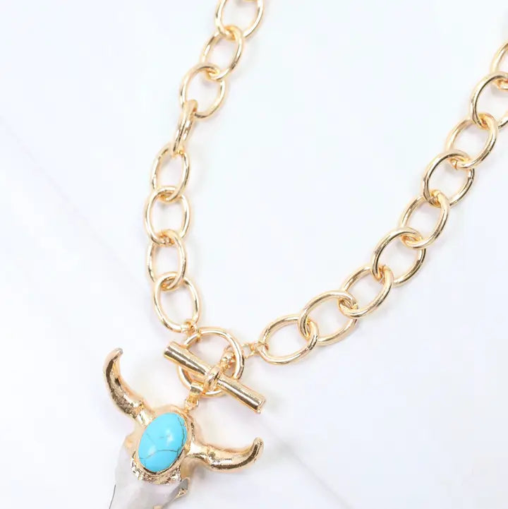 Tombstone Bull Necklace Gold By Caroline Hill