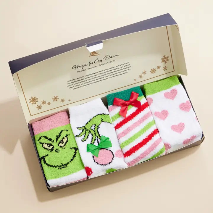 Christmas Fuzzy Socks Assorted Pack of 4 (Grinch Pack)