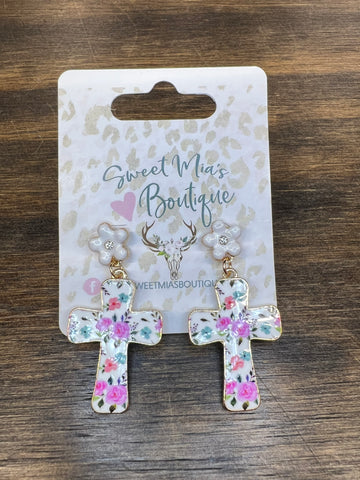 Floral Cross Easter Earrings