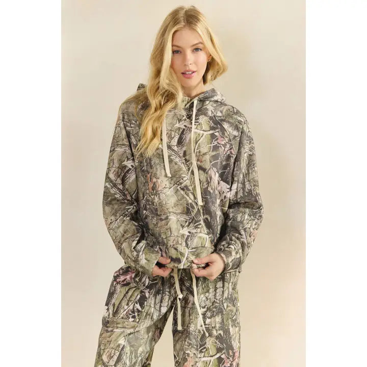 Camo Printed French Terry Hoodie By Veveret