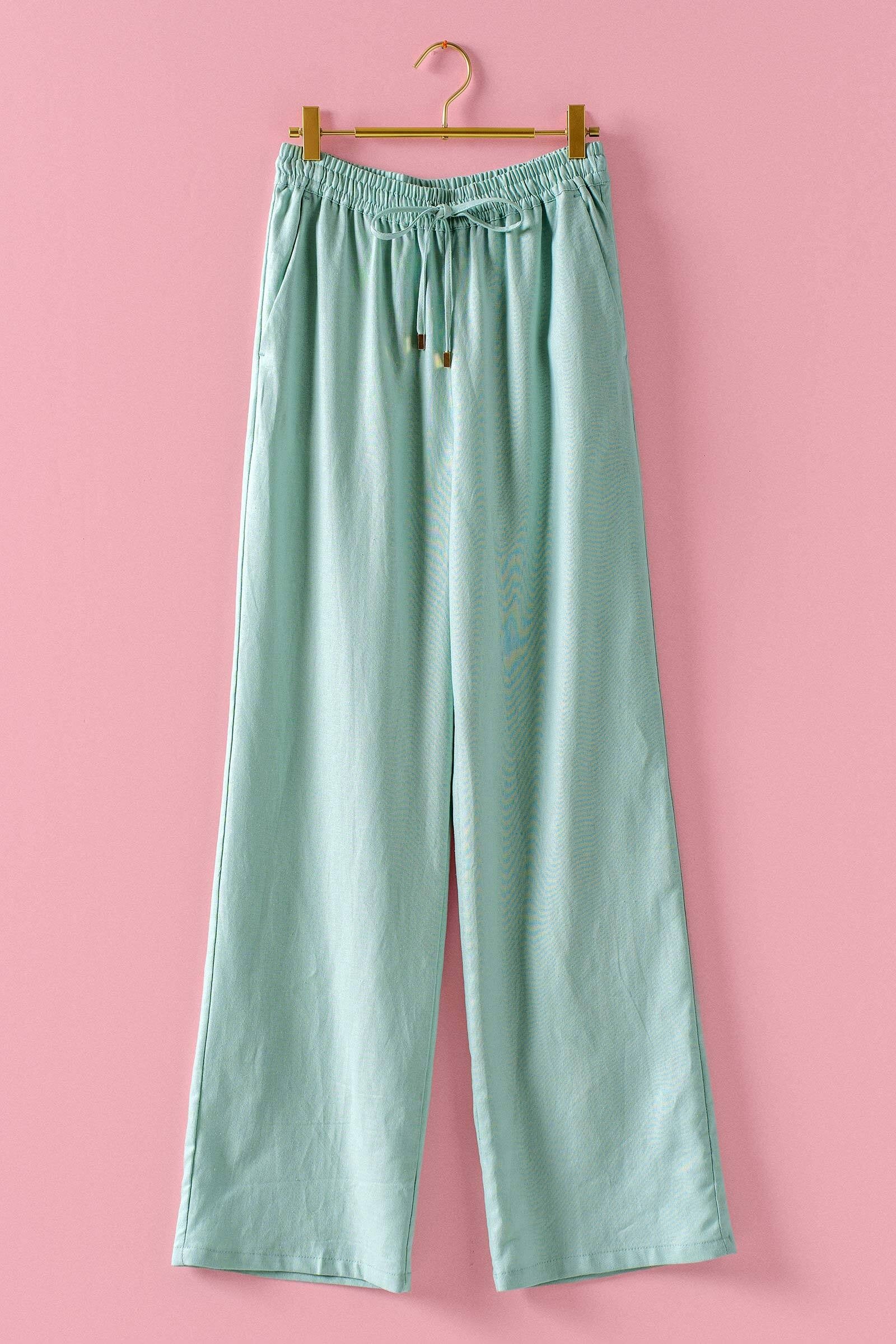 sage green linen lounge pants women wide leg lightweight summer pants