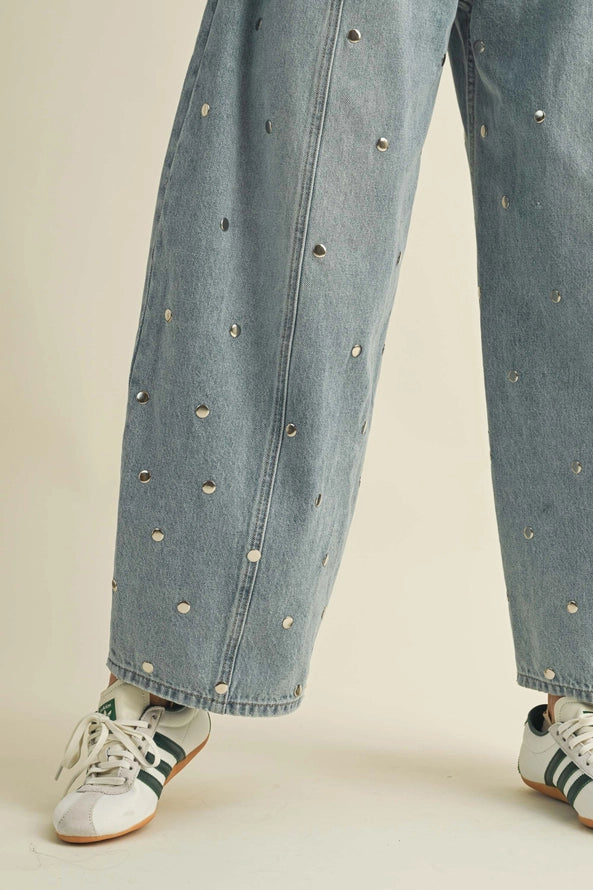 Shine On Studded Barrel Jeans By Klesis
