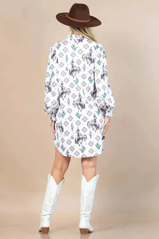 Cowboy Rodeo Cactus Print Button Down Shirt