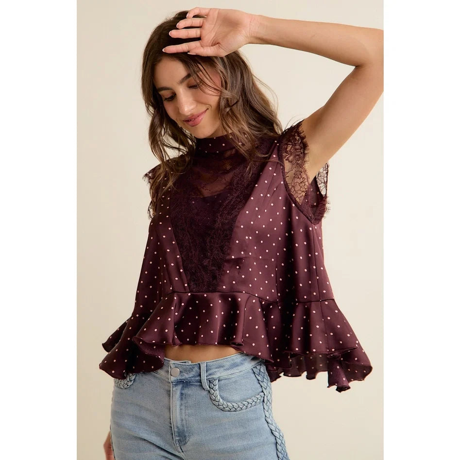 Merlot Moments Satin Blouse By So me
