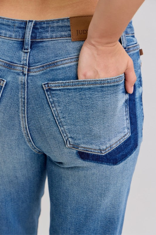 Judy Blue Mid Rise Boyfriend Patch & Repair Destroy Release Hem 881045