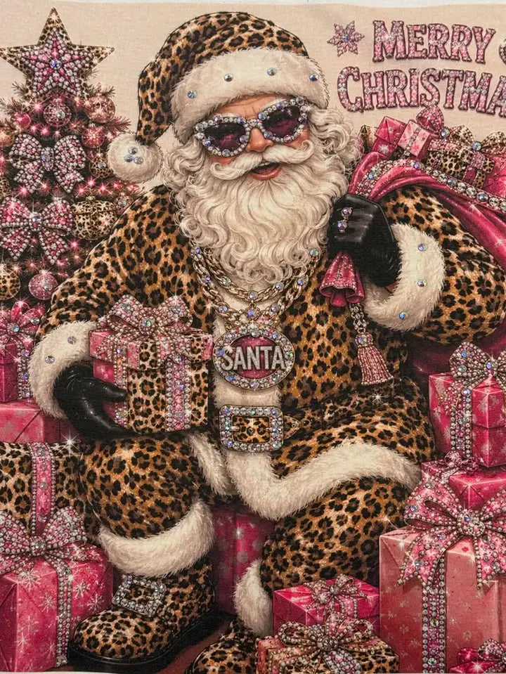 Leopard Santa rhinestone t shirt perfect for the holidays 