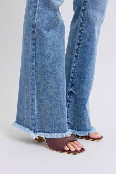 Judy Blue High Waist Fray Hem Bootcut Denim Jeans 82486