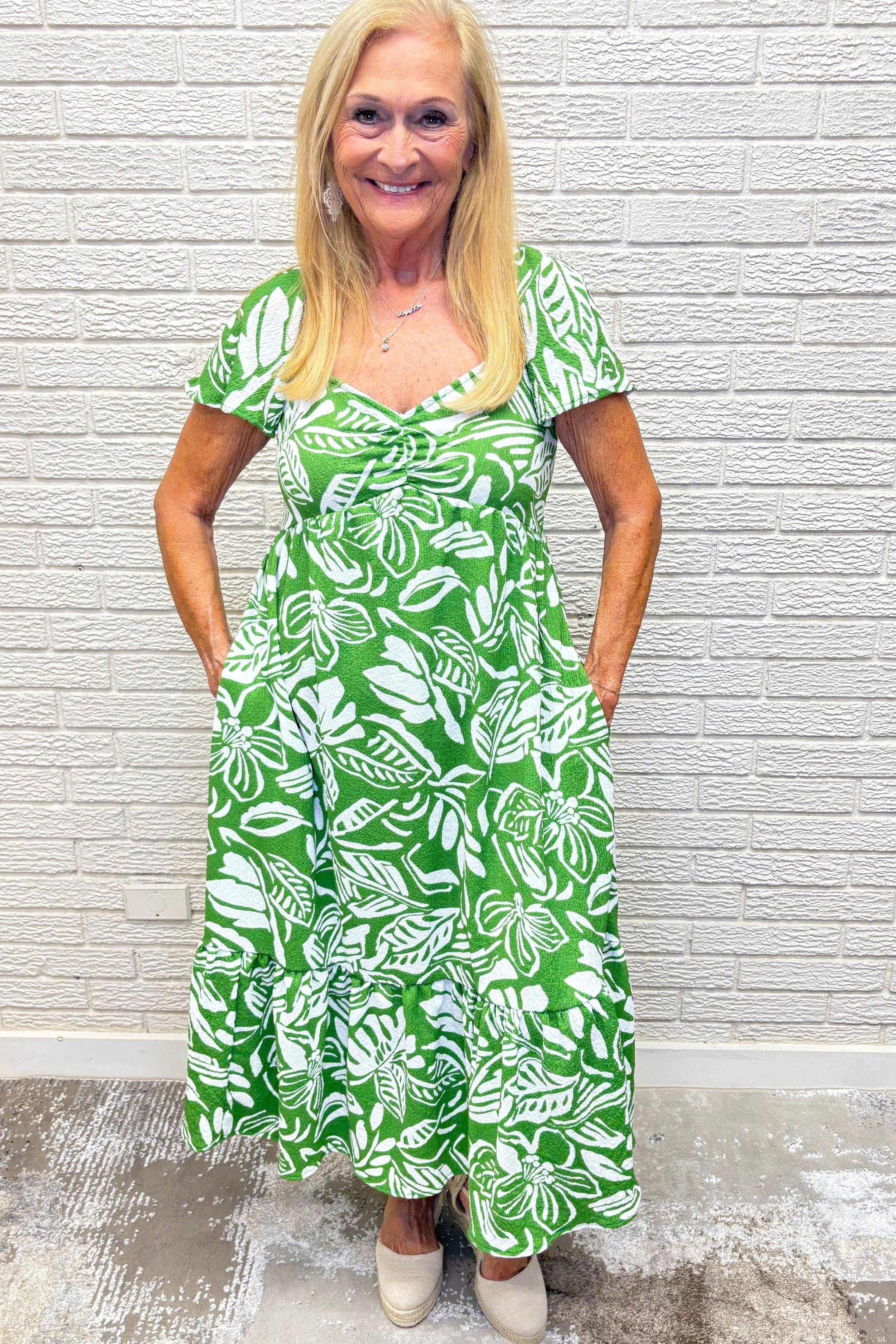 Tropical Printed Knit Popcorn Maxi Dress- By Easel