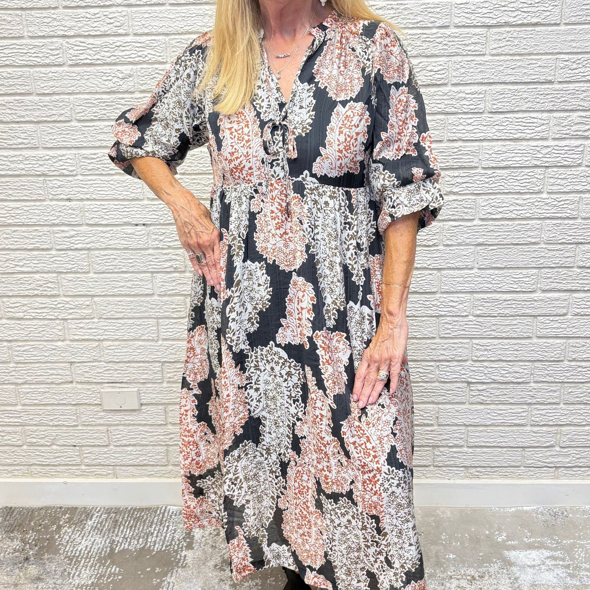 Paisley Print Midi Dress with Ruffle Sleeves By Umgee