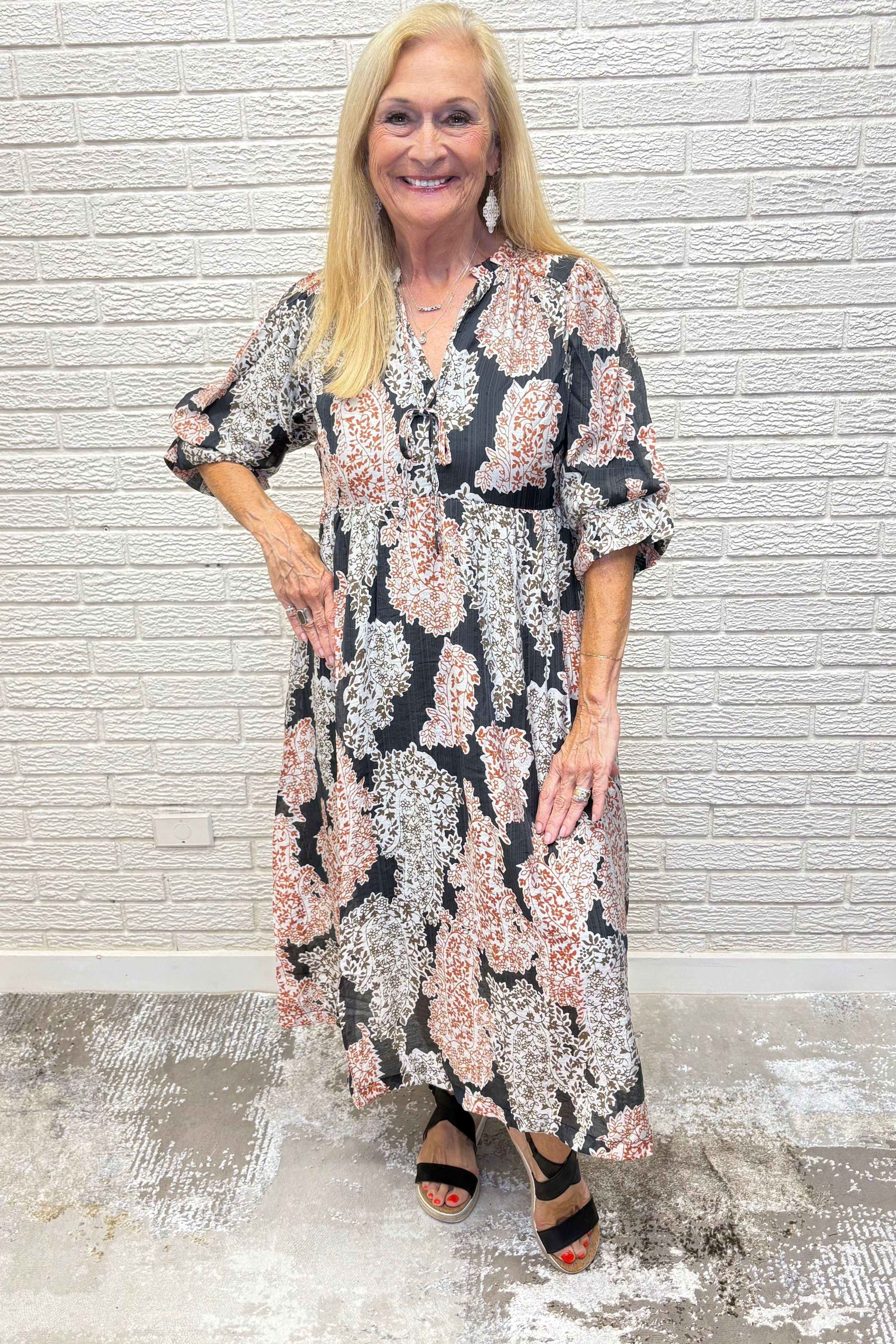 Paisley Print Midi Dress with Ruffle Sleeves By Umgee