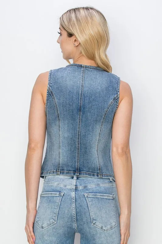 V Neck Button Down Vest By Risen