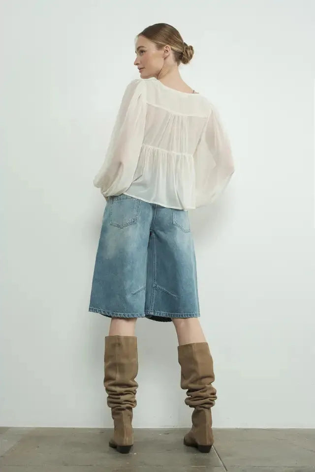 Denim Jorts with Yoke Seam By Aaron & Amber