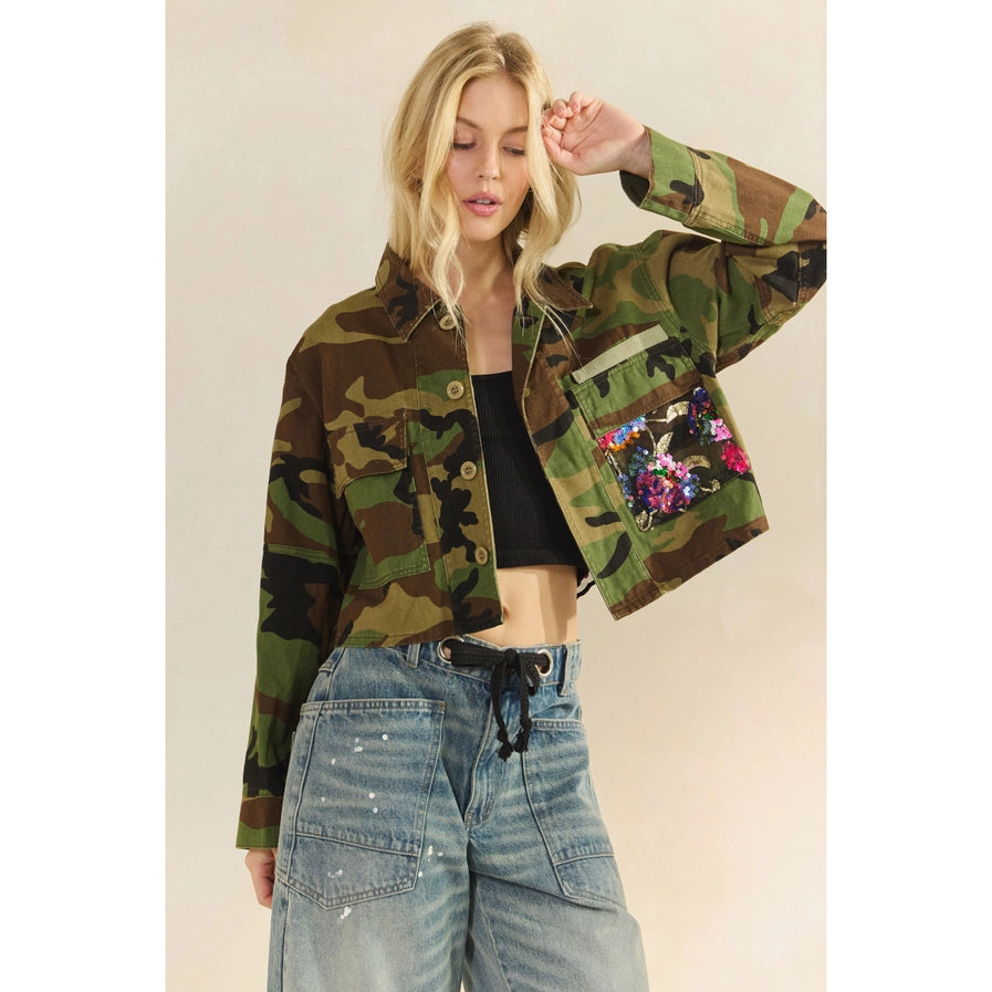 Camo Sequins Contrast Jacket By Veveret