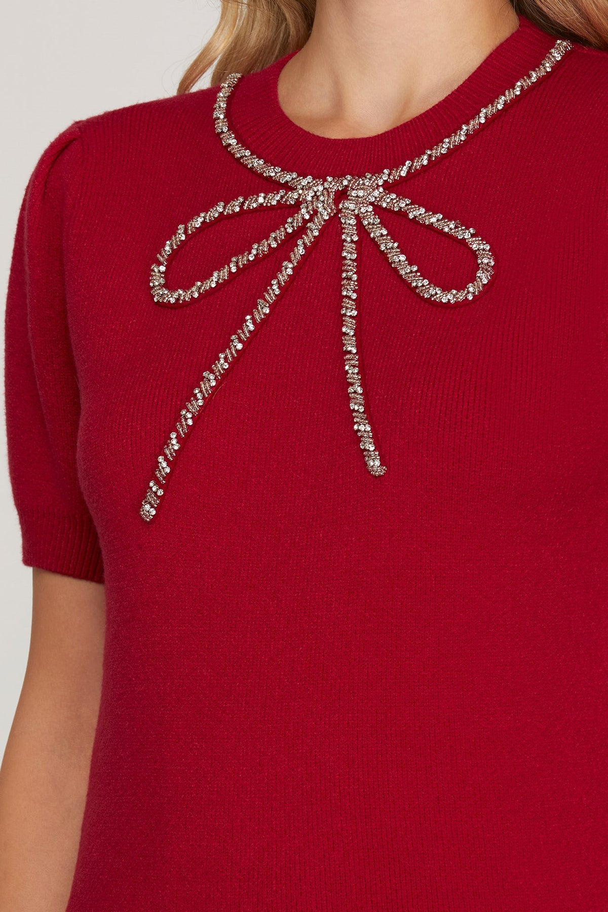 Wrapped in Pearls Beaded Bow Sweater Top